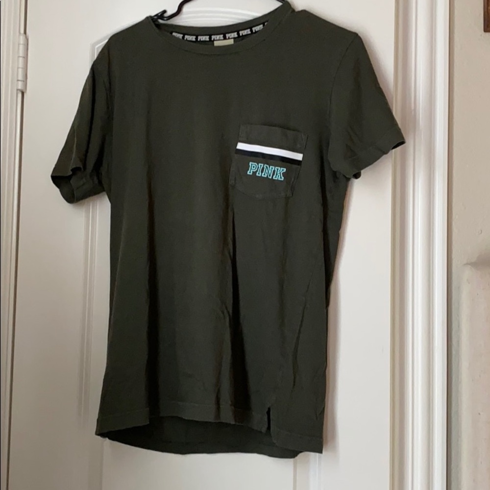 Army green pink logo shirt